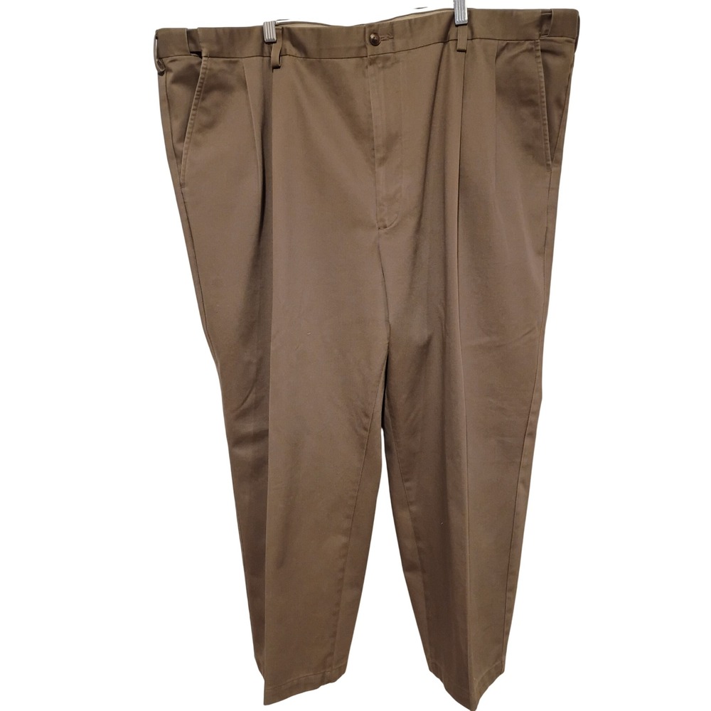 Roundtree & Yorke Mens 46x28 Khaki Chino Pants Classic Fit ExpanderWaist Pleated